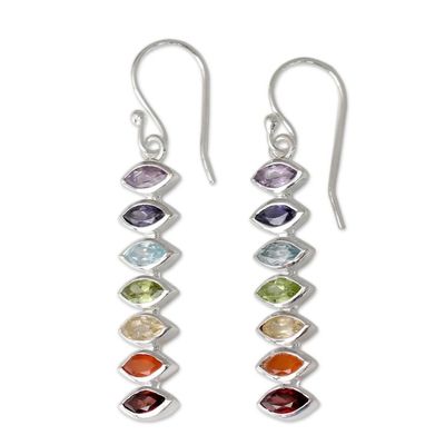 Alternate image for Seven-Gemstone Dangle Earrings in 925 Sterling Silver Chakra Balance