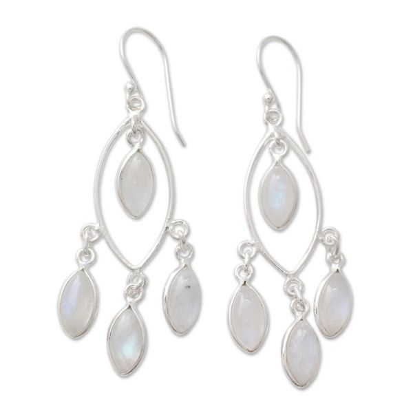 Alternate image for Rainbow Moonstone and Sterling Silver Chandelier Earrings Luminous Dew