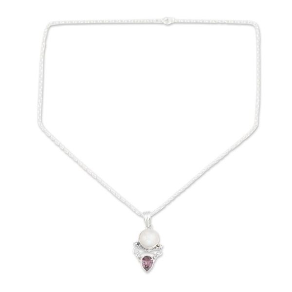 Alternate image for Amethyst and Rainbow Moonstone Pendant Necklace Mystic Tide