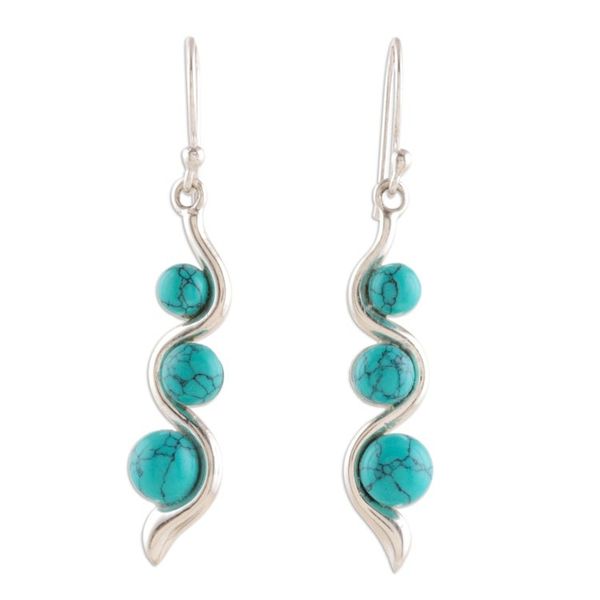 Alternate image for Modern 925 Silver Reconstituted Turquoise Dangle Earrings Swirling Orbs