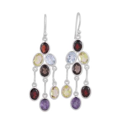 Alternate image for Handcrafted Multigemstone Indian Chandelier Earrings Wondrous Colors