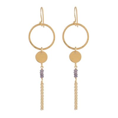 Alternate image for Circular Gold Plated Iolite Dangle Earrings from India Dreamy Rings