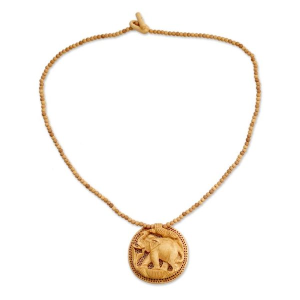 Alternate image for Hand Crafted Wood Necklace Indian Jewelry Elephant Fortune