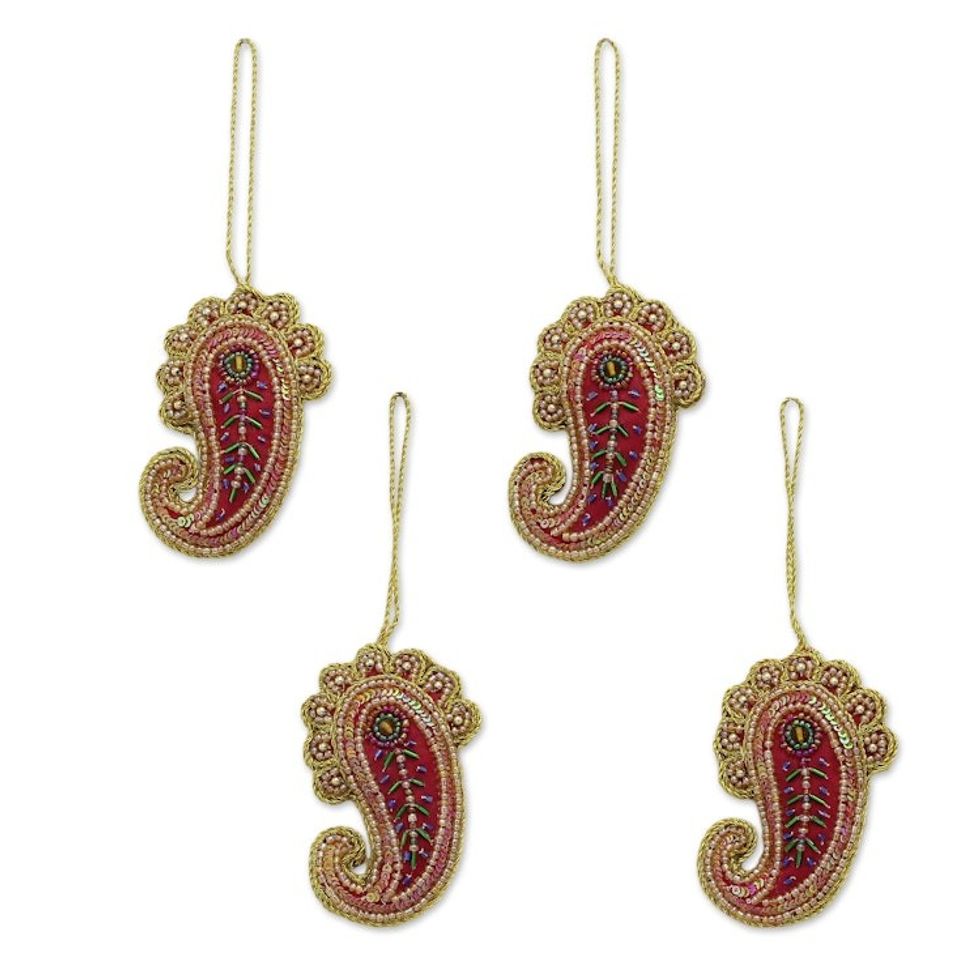 Set of Four Beaded Paisley Ornaments from India 'Brilliant Paisleys'