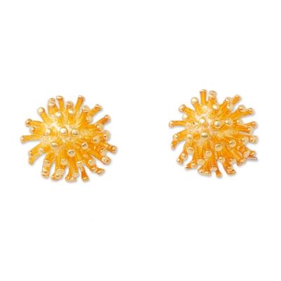 Alternate image for Modern Polished 22k Gold-Plated Stud Earrings from India Spiny Gold