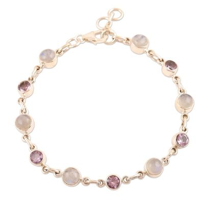 Alternate image for Handmade Rainbow Moonstone and Amethyst Link Bracelet Ravishing Beauty in Purple