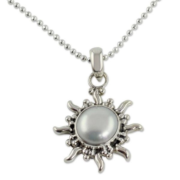 Alternate image for Pearl Necklace Sun and Moon Sterling Silver Pendant Quiet Sun
