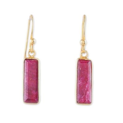 Alternate image for 18k Gold-Plated Dangle Earrings with Ruby Gems from India Vibrant Glam