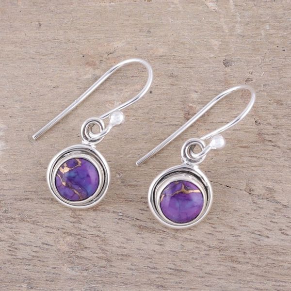 Alternate image for Sterling Silver and Purple Composite Turquoise Earrings Adorable Moon in Purple