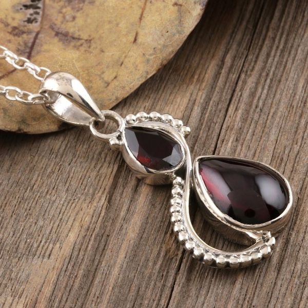 Alternate image for Two-Garnet Pendant Necklace from India Fireglow