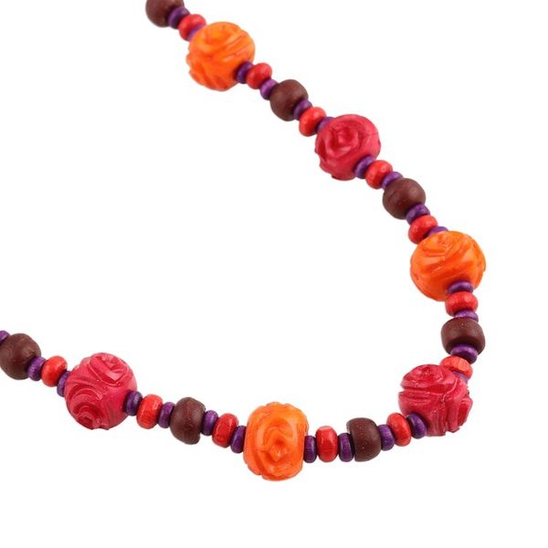 Alternate image for Colorful Wood Beaded Long Necklace from India Boho Rose