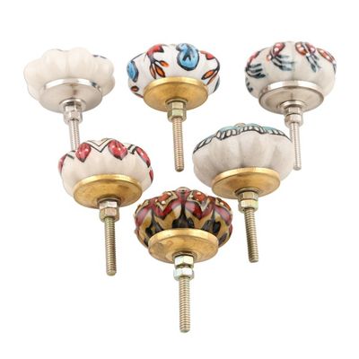 Alternate image for Six Unique Colorful Ceramic Flower Knobs Bohemian Bouquet