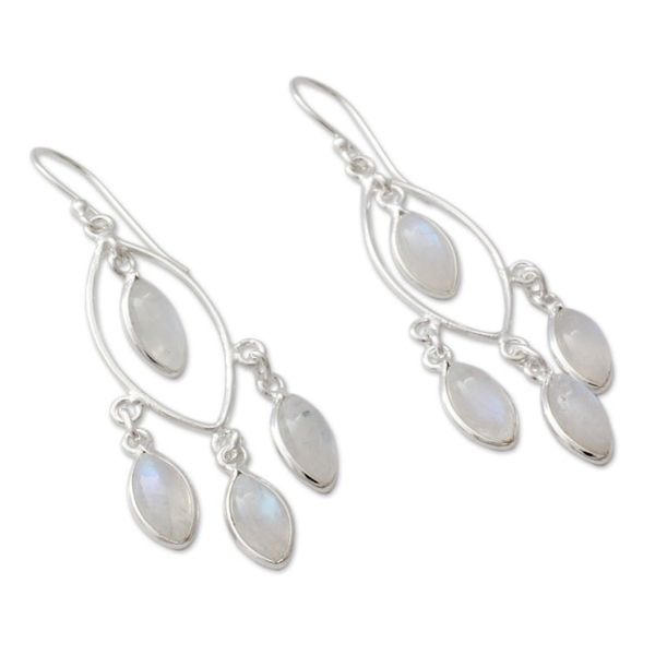 Alternate image for Rainbow Moonstone and Sterling Silver Chandelier Earrings Luminous Dew