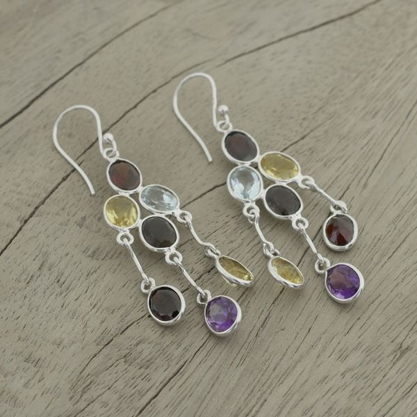 Alternate image for Handcrafted Multigemstone Indian Chandelier Earrings Wondrous Colors