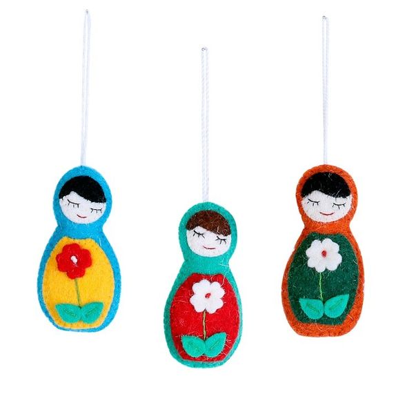 Alternate image for Set of Four Floral Wool Ornaments from India Sleeping Beauties