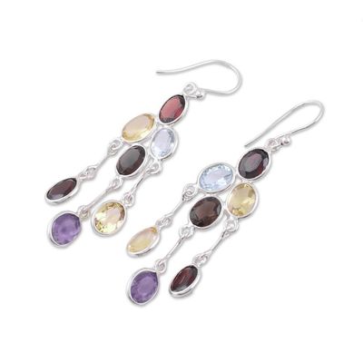 Alternate image for Handcrafted Multigemstone Indian Chandelier Earrings Wondrous Colors