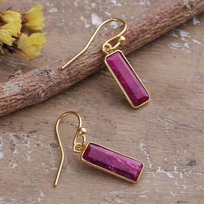 Alternate image for 18k Gold-Plated Dangle Earrings with Ruby Gems from India Vibrant Glam