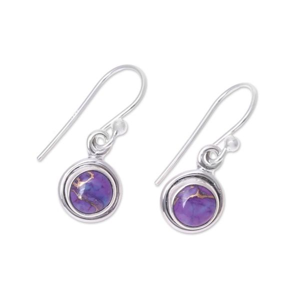 Alternate image for Sterling Silver and Purple Composite Turquoise Earrings Adorable Moon in Purple