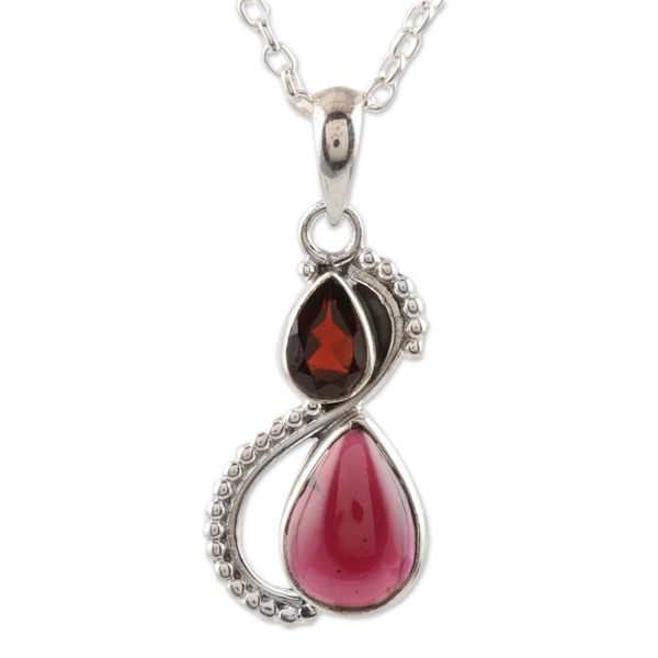 Alternate image for Two-Garnet Pendant Necklace from India Fireglow