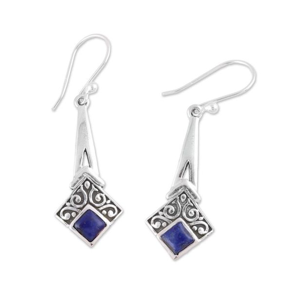 Alternate image for Lapis Lazuli and Sterling Silver Dangle Earrings from India Timekeeper