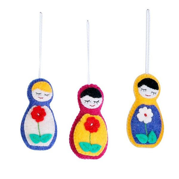 Alternate image for Set of Four Floral Wool Ornaments from India Sleeping Beauties