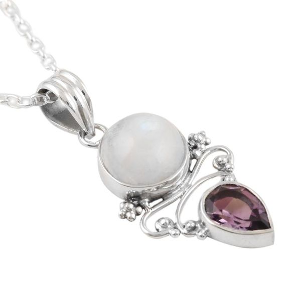 Alternate image for Amethyst and Rainbow Moonstone Pendant Necklace Mystic Tide