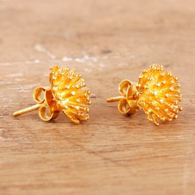 Alternate image for Modern Polished 22k Gold-Plated Stud Earrings from India Spiny Gold