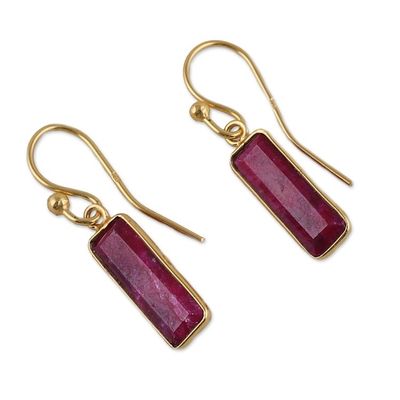 Alternate image for 18k Gold-Plated Dangle Earrings with Ruby Gems from India Vibrant Glam