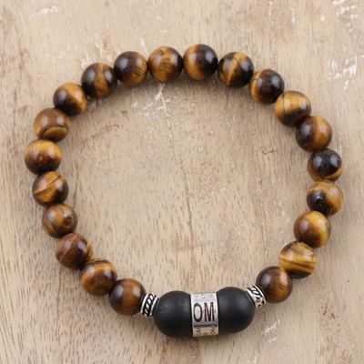 Alternate image for Tigers Eye and Onyx Unity Bracelet with Sterling Accents Meditate Together