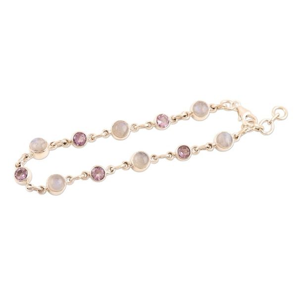 Alternate image for Handmade Rainbow Moonstone and Amethyst Link Bracelet Ravishing Beauty in Purple