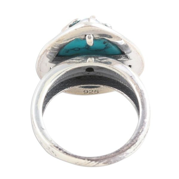 Alternate image for Polished Sterling Silver Cocktail Ring with Recon Turquoise Vine Drop