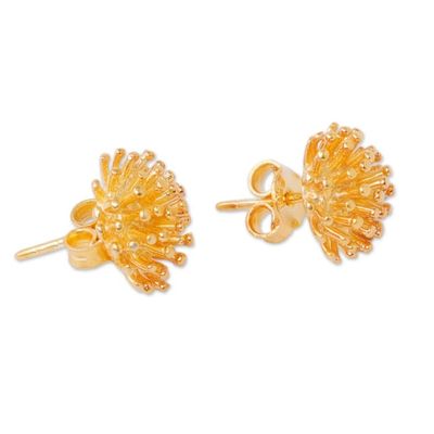Alternate image for Modern Polished 22k Gold-Plated Stud Earrings from India Spiny Gold