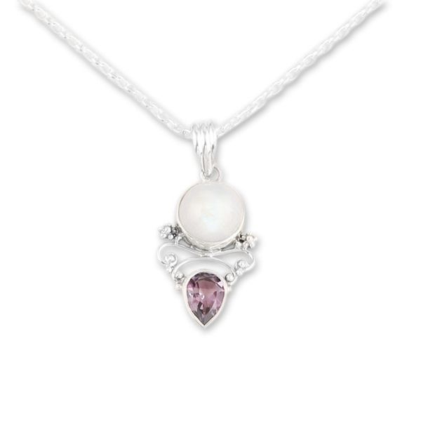 Alternate image for Amethyst and Rainbow Moonstone Pendant Necklace Mystic Tide