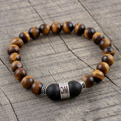 Alternate image for Tigers Eye and Onyx Unity Bracelet with Sterling Accents Meditate Together