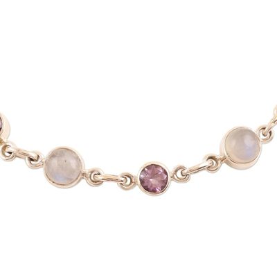 Alternate image for Handmade Rainbow Moonstone and Amethyst Link Bracelet Ravishing Beauty in Purple