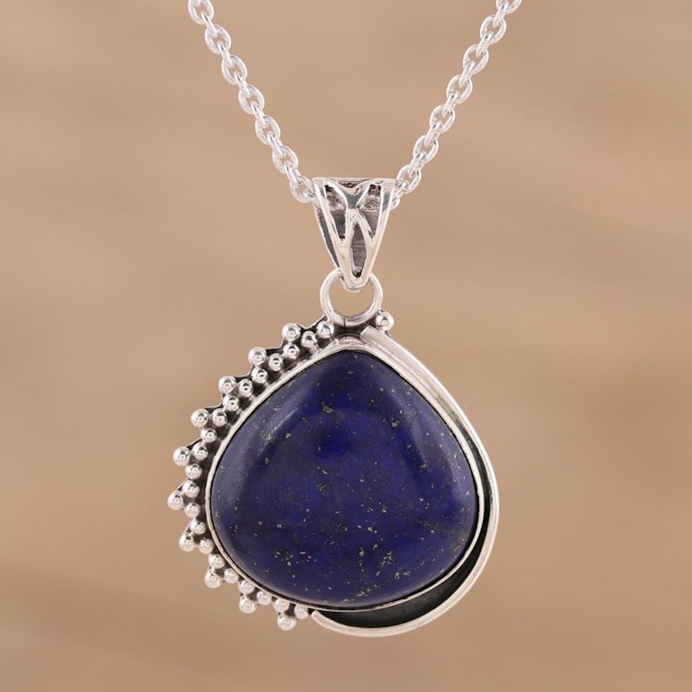 925 Sterling Silver Blue Lapis Lazuli Pendant Necklace 'Blue Daydream'