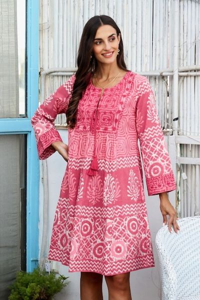 Alternate image for Embroidered Cotton A-Line Dress from India Petal Pink