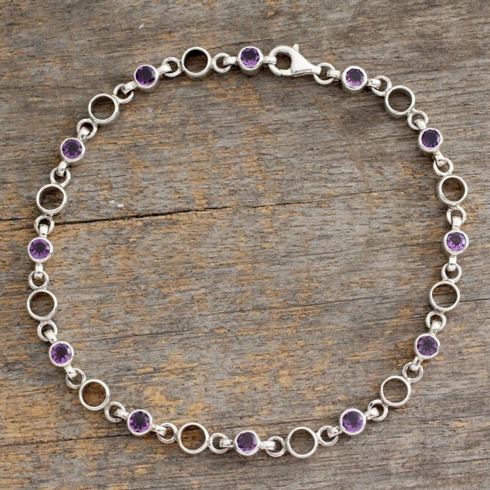 Fair Trade Jewelry Amethyst Sterling Silver Anklet 'Elegant Simplicity'