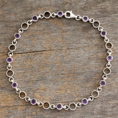 Alternate image for Fair Trade Jewelry Amethyst Sterling Silver Anklet Elegant Simplicity