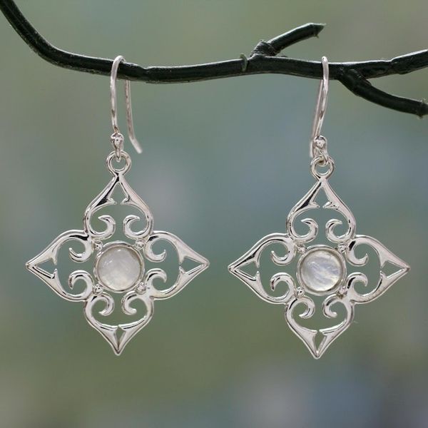 Alternate image for Sterling Silver Fair Trade Earrings with Rainbow Moonstone Four Seasons