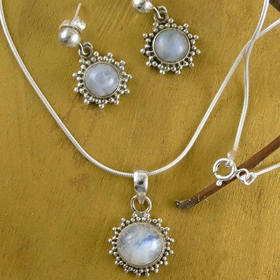 Alternate image for Sterling Silver Rainbow Moonstone Jewelry Set Goddess