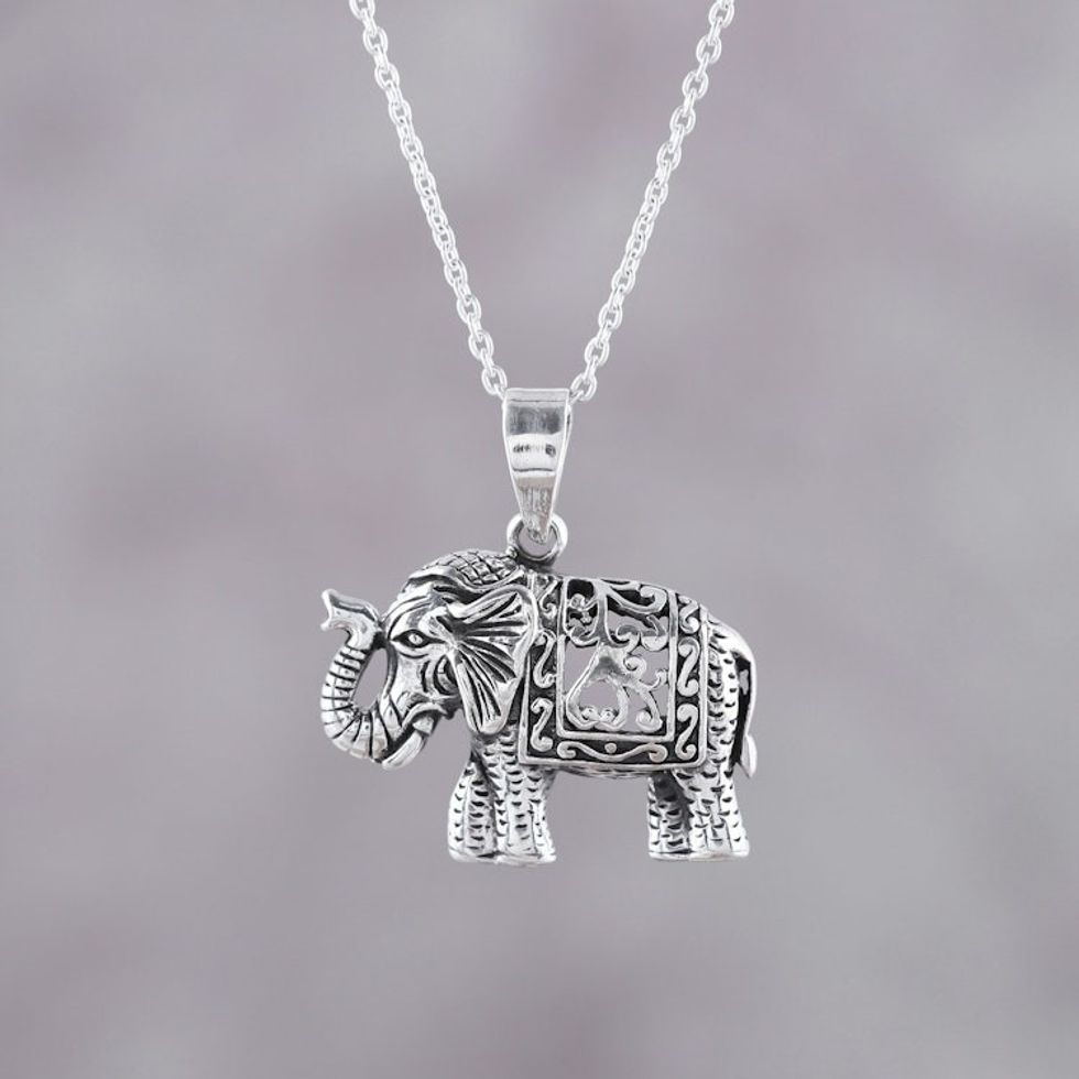 Handcrafted Sterling Silver Regal Elephant Pendant Necklace 'Graceful Elephant'