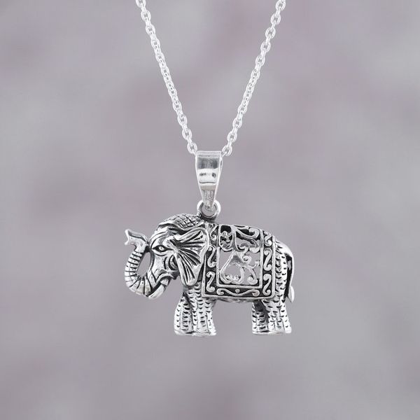 Alternate image for Handcrafted Sterling Silver Regal Elephant Pendant Necklace Graceful Elephant