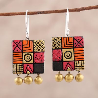 Alternate image for Hand-Painted Square Ceramic Chandelier Earrings from India Creative Fusion