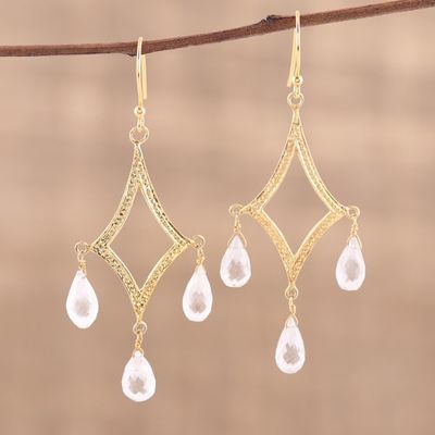 Alternate image for Crystal Quartz 22k Gold Plated Sterling Silver Earrings Cascading Drops