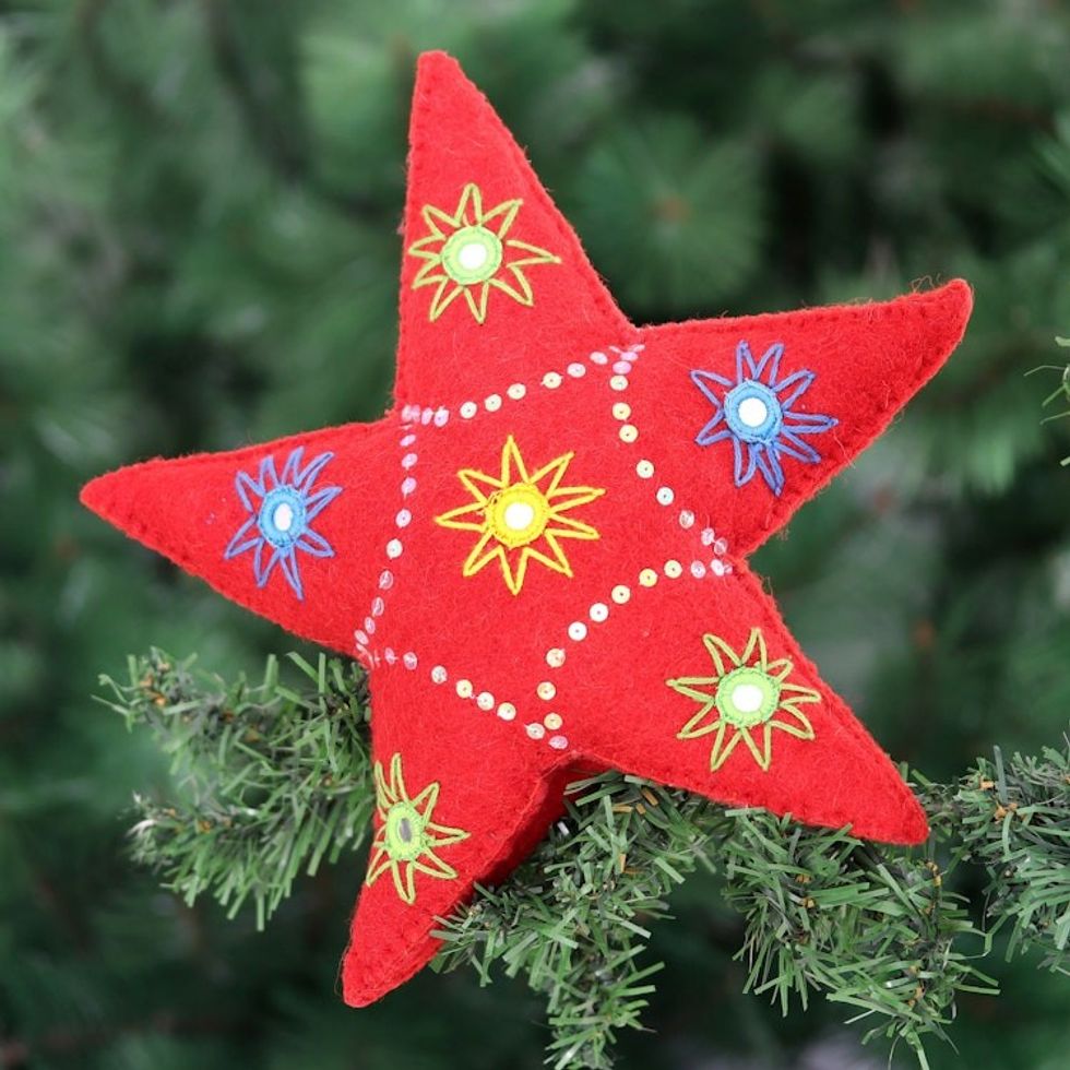 Embellished Felt Wool Holiday Tree Topper 'Light the Way'