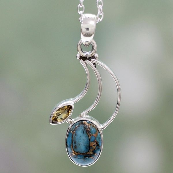 Alternate image for Citrine Silver Necklace with Composite Turquoise Modern Mystique