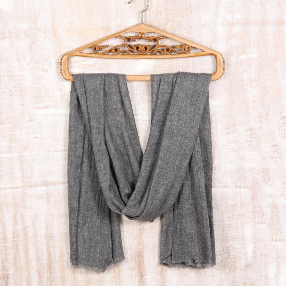 Soft Indian Cashmere Wool Woven Graphite Grey Shawl 'Graphite Grey'