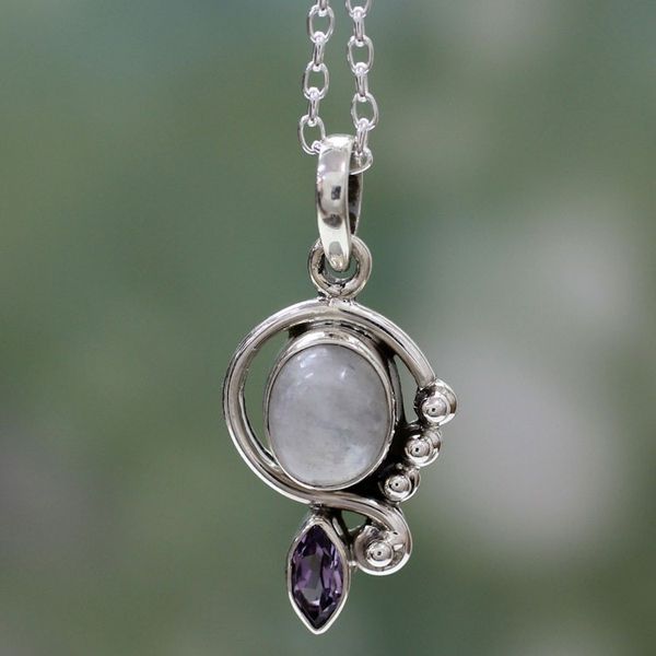 Alternate image for Rainbow Moonstone Handcrafted Amethyst Silver Necklace Yours Forever