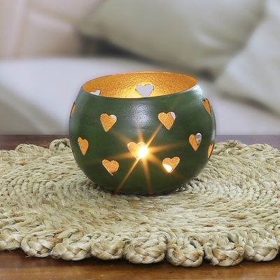 Alternate image for Heart-Themed Iron Tealight Holder in a Moss Green Hue Moss Green Love